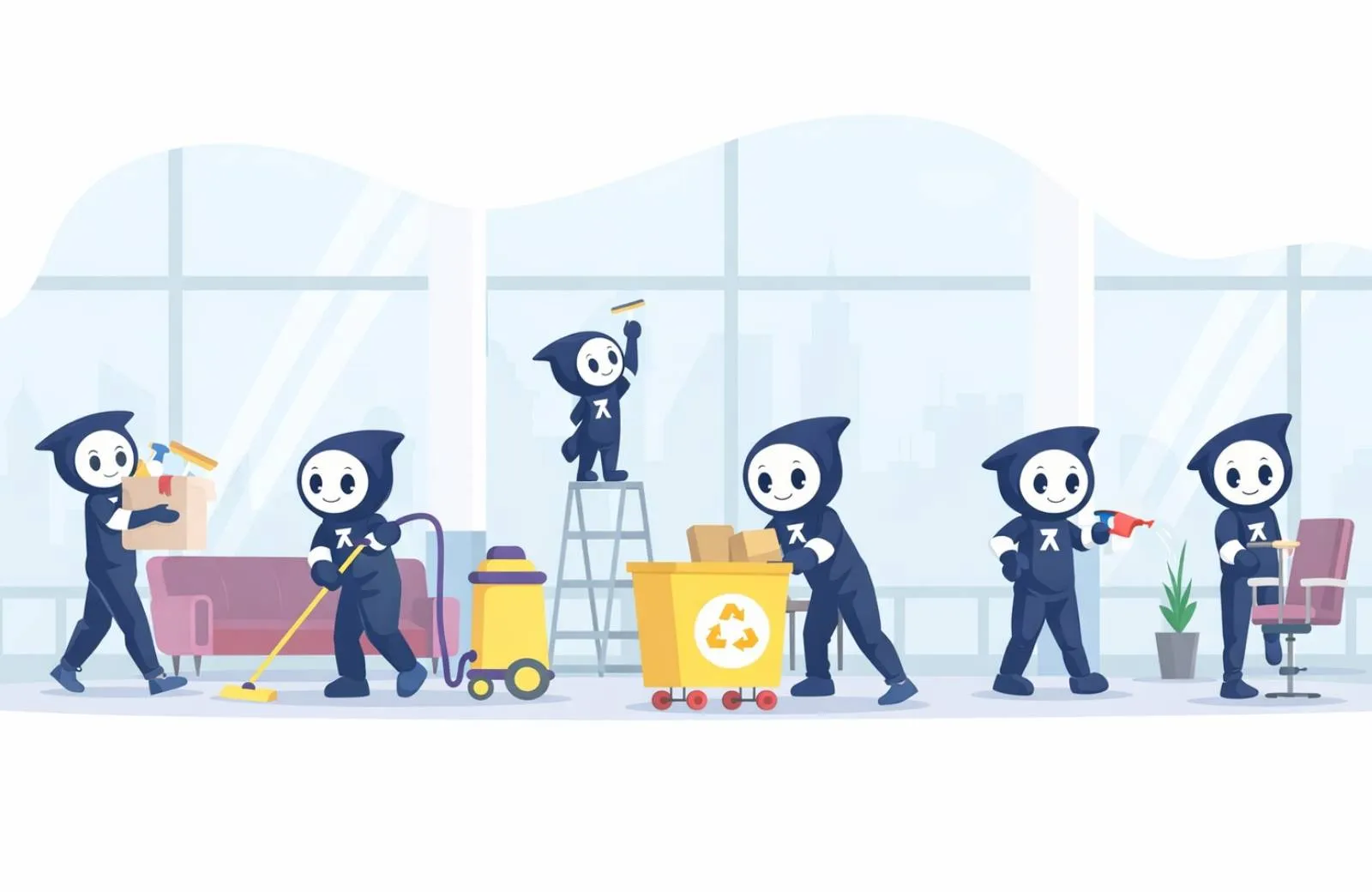 スキマ君がお掃除をしているイラスト